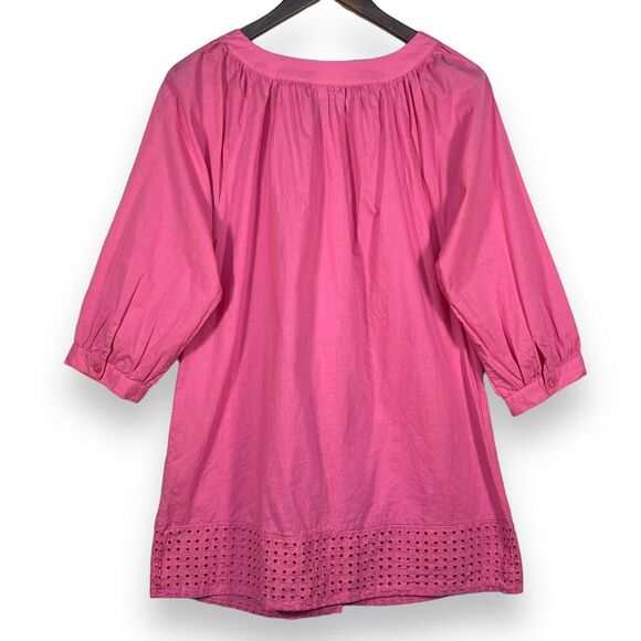 Susan Graver Tunic Blouse Women‎ Size M Pink Raglan 3/4 Sleeve Button-Front - Picture 10 of 13